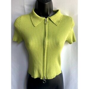 Love Always Green Knit Full Zip Top Size S Closet Staple Fun Girly Short Sleeve